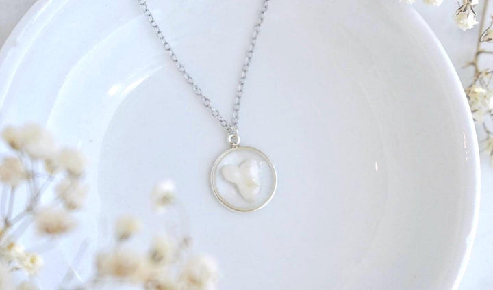 Sterling Silver Pet Tooth Custom Necklace | Handmade Resin Keepsake Jewelry l Gold Filled