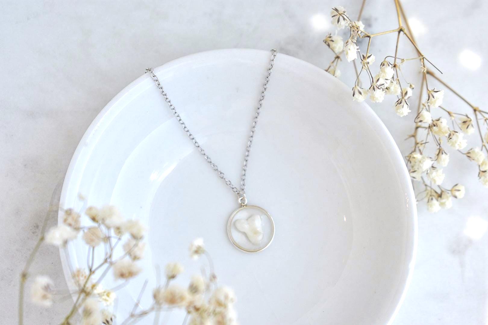Sterling Silver Pet Tooth Custom Necklace | Handmade Resin Keepsake Jewelry l Gold Filled