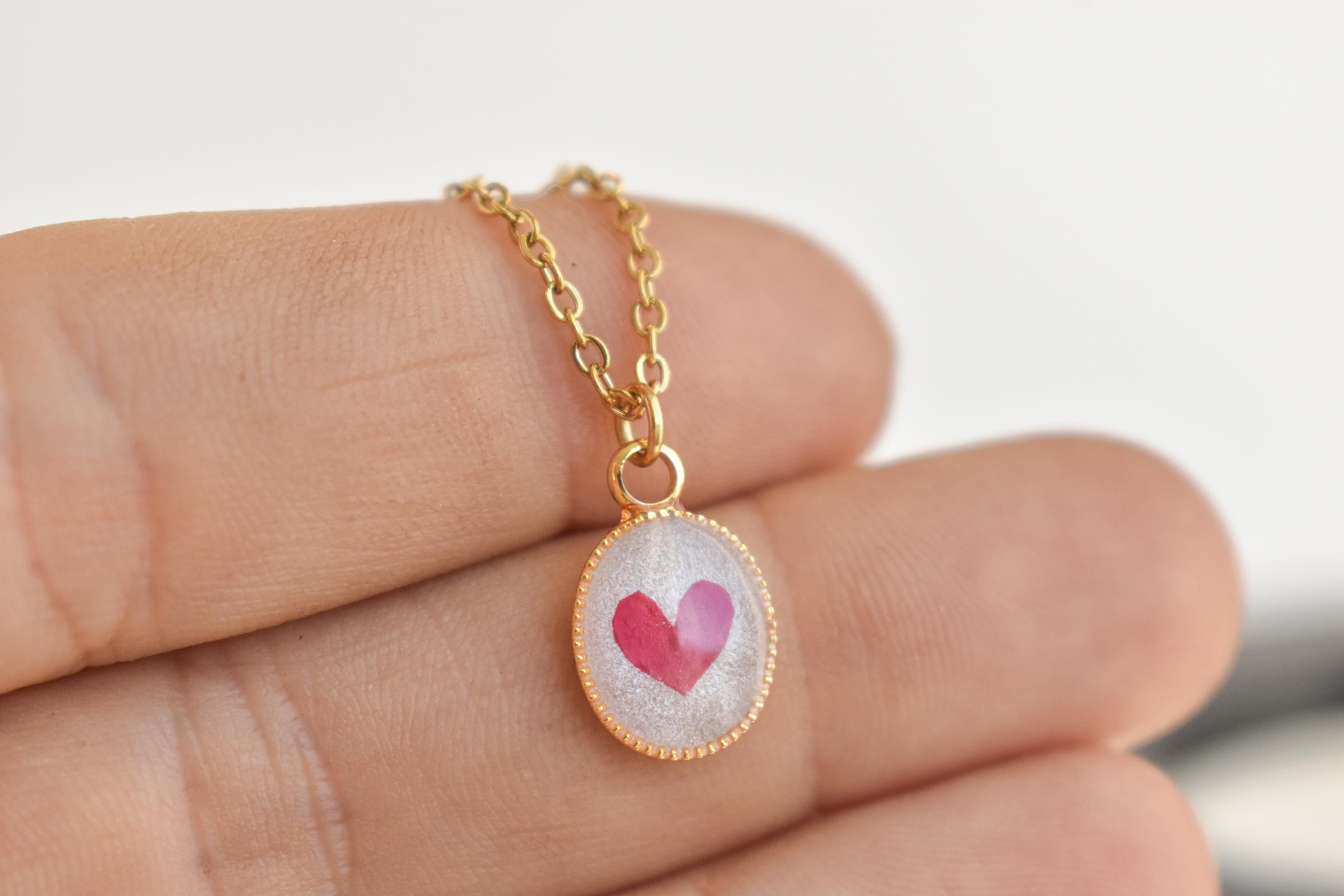 Rose Heart Handmade Resin Necklace, Real Flowers, Valentines Day Gift, Best Friend Jewelry