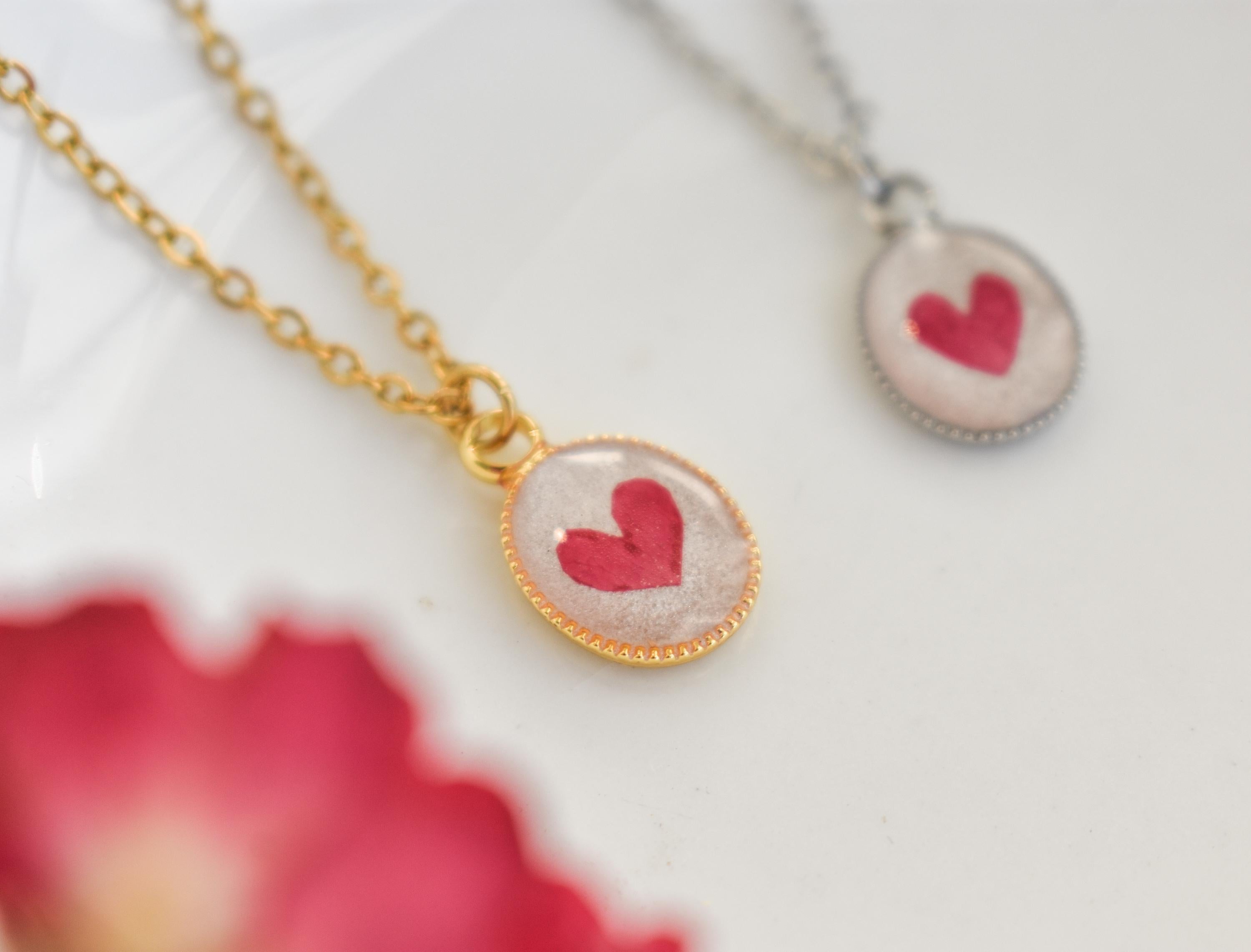 Rose Heart Handmade Resin Necklace, Real Flowers, Valentines Day Gift, Best Friend Jewelry