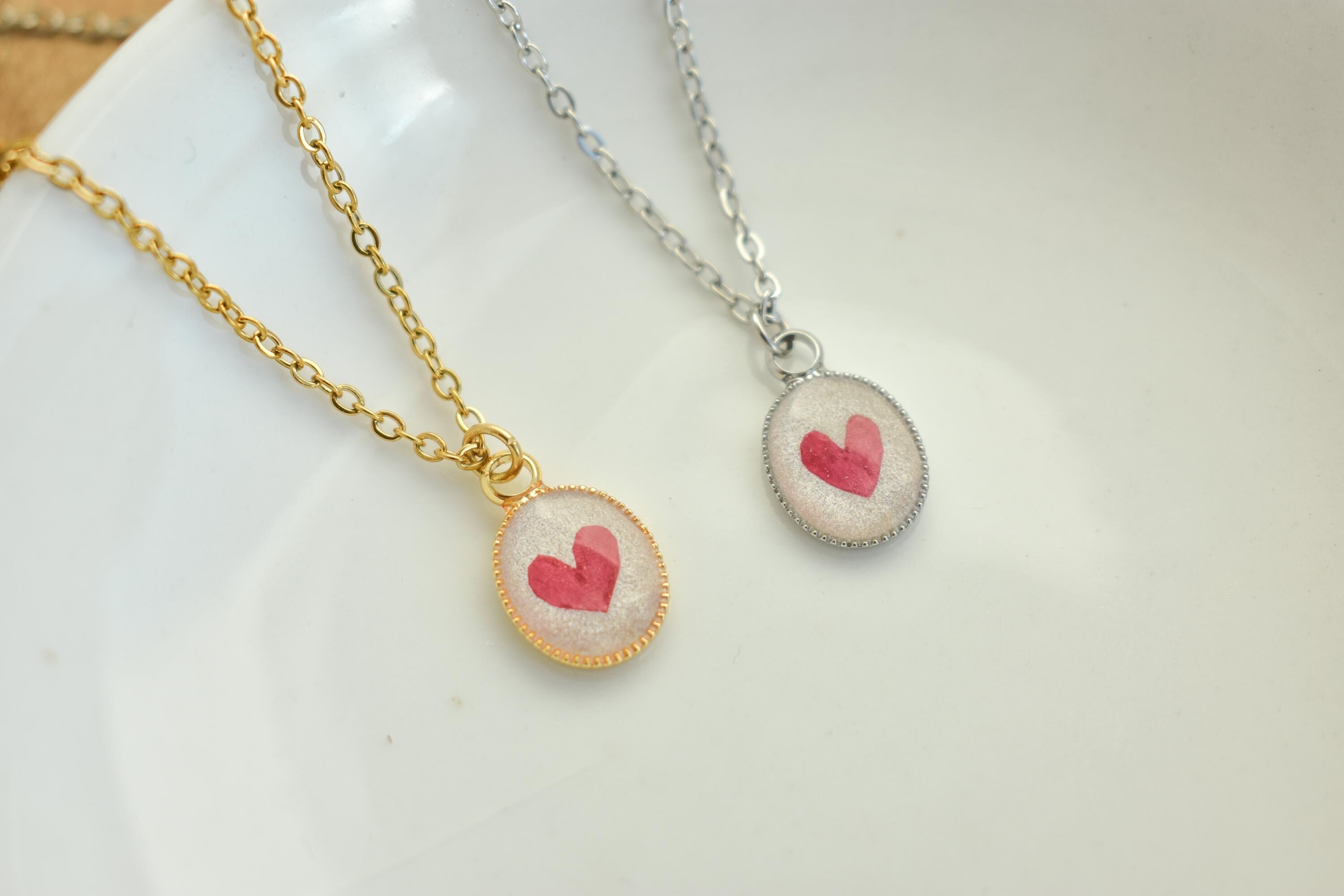 Rose Heart Handmade Resin Necklace, Real Flowers, Valentines Day Gift, Best Friend Jewelry