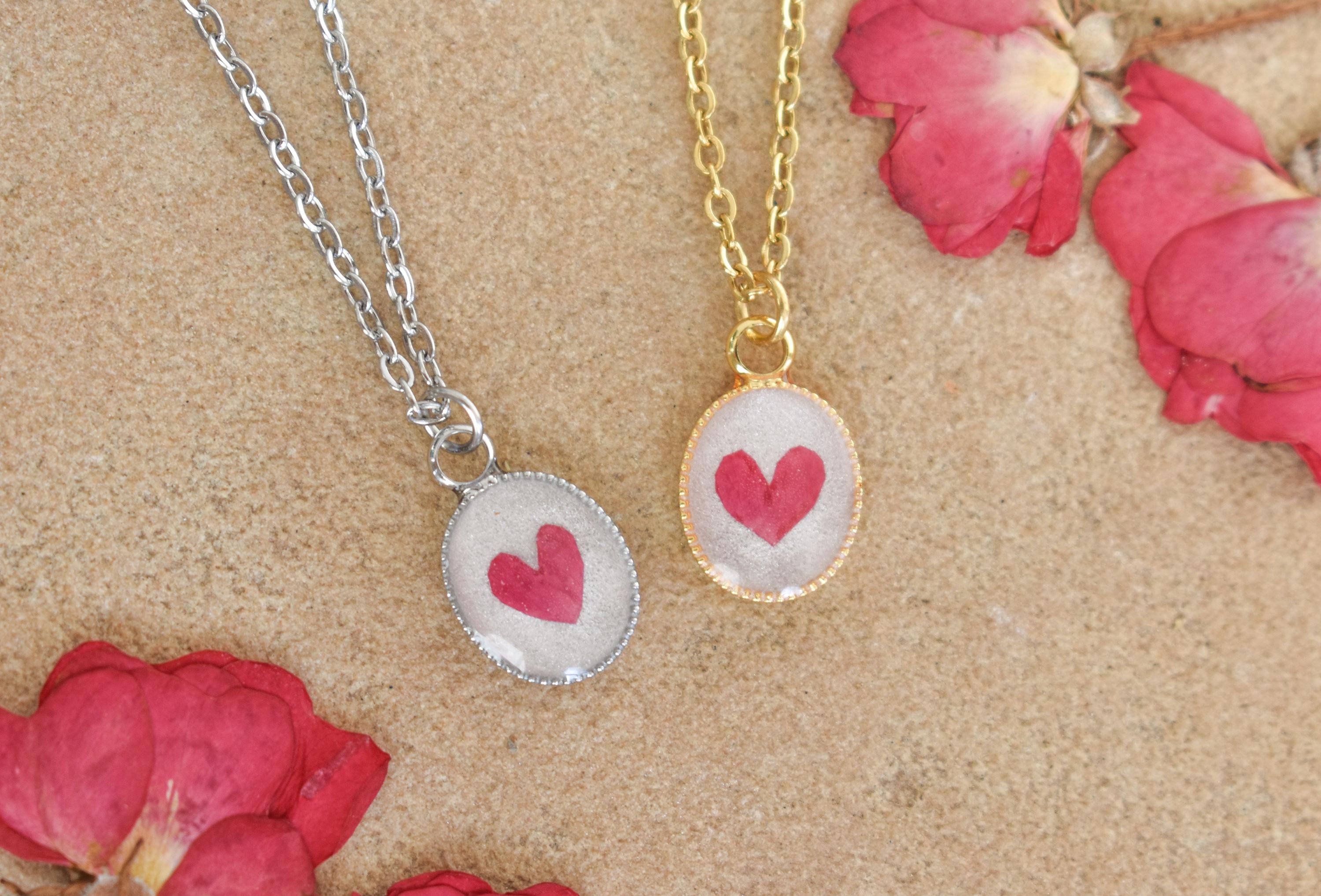 Rose Heart Handmade Resin Necklace, Real Flowers, Valentines Day Gift, Best Friend Jewelry