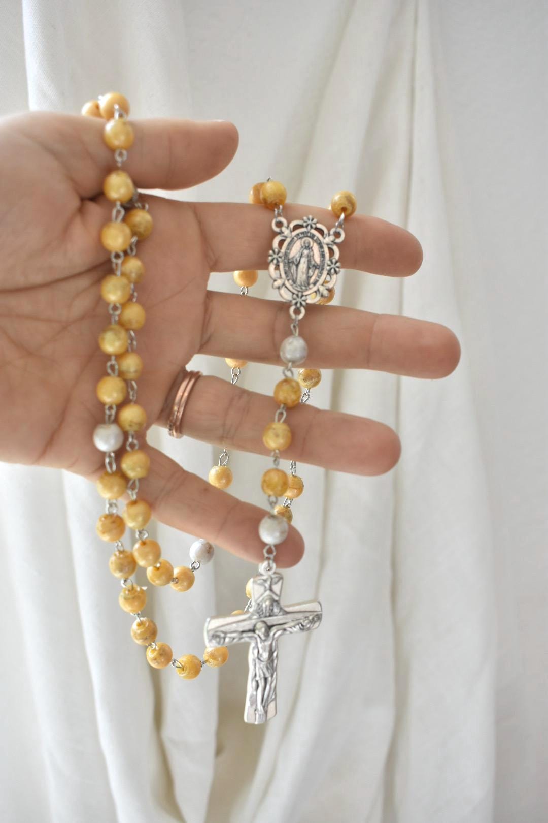Handmade Resin Rosary, Custom Dried Flowers, Catholic Keepsake Gift
