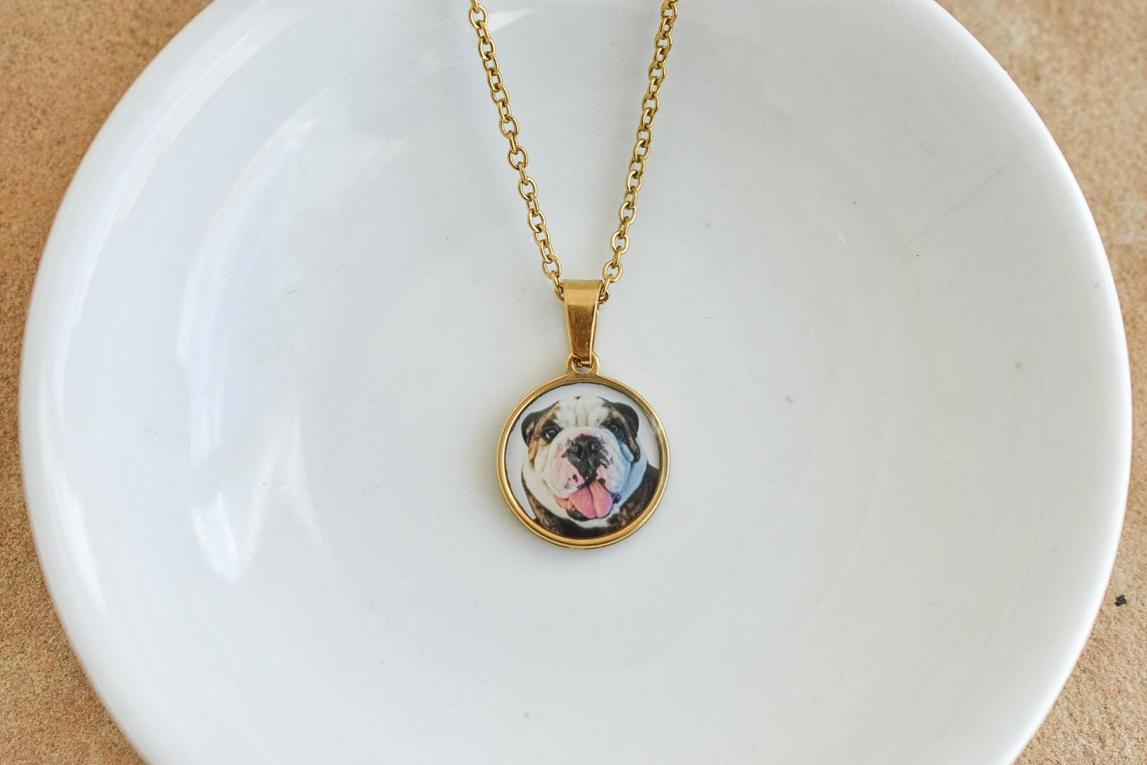 Custom Bulldog Photo Necklace – Personalized Gift Pet Portrait Jewelry – Keepsake for Bulldog Owners