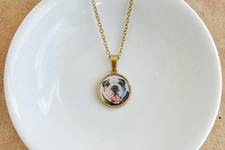 Custom Bulldog Photo Necklace – Personalized Gift Pet Portrait Jewelry – Keepsake for Bulldog Owners
