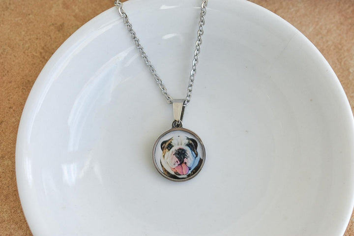 Custom Bulldog Photo Necklace – Personalized Gift Pet Portrait Jewelry – Keepsake for Bulldog Owners