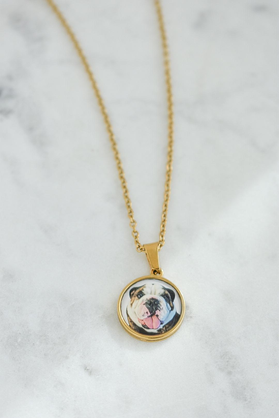 Custom Bulldog Photo Necklace – Personalized Gift Pet Portrait Jewelry – Keepsake for Bulldog Owners