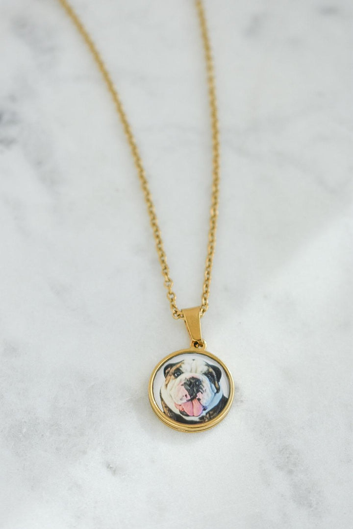 Custom Bulldog Photo Necklace – Personalized Gift Pet Portrait Jewelry – Keepsake for Bulldog Owners