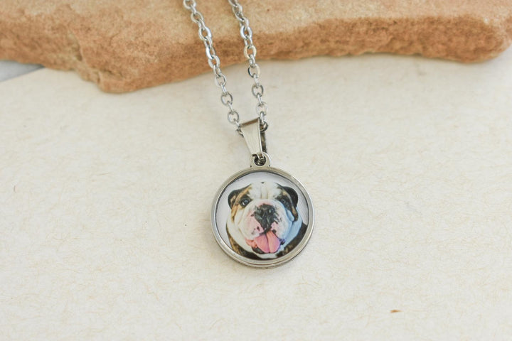 Custom Bulldog Photo Necklace – Personalized Gift Pet Portrait Jewelry – Keepsake for Bulldog Owners
