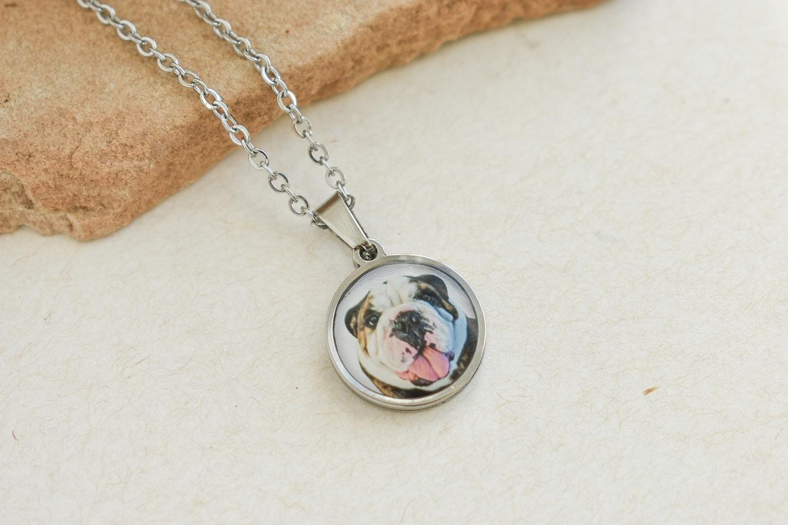 Custom Bulldog Photo Necklace – Personalized Gift Pet Portrait Jewelry – Keepsake for Bulldog Owners
