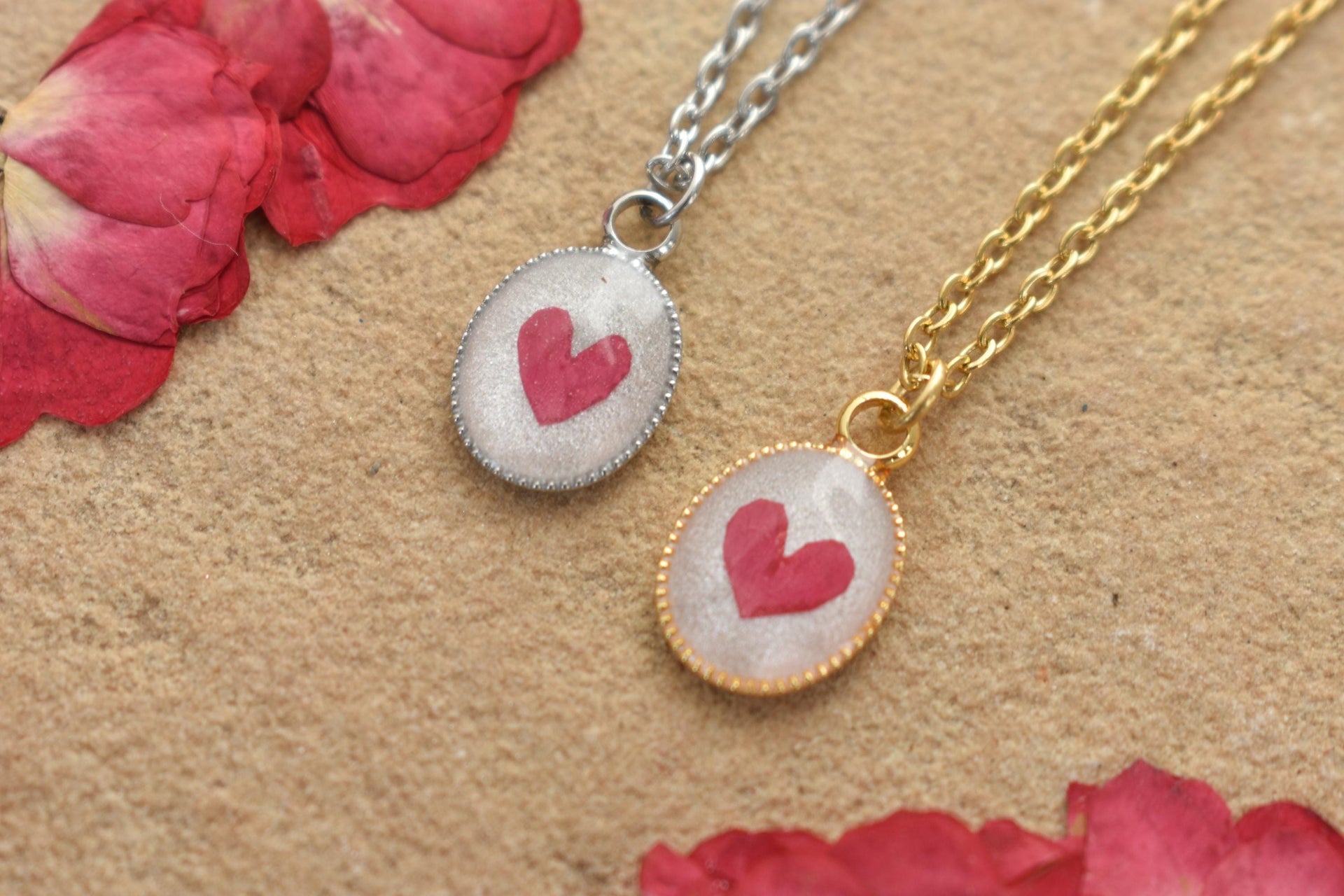 Rose Heart Handmade Resin Necklace, Real Flowers, Valentines Day Gift, Best Friend Jewelry