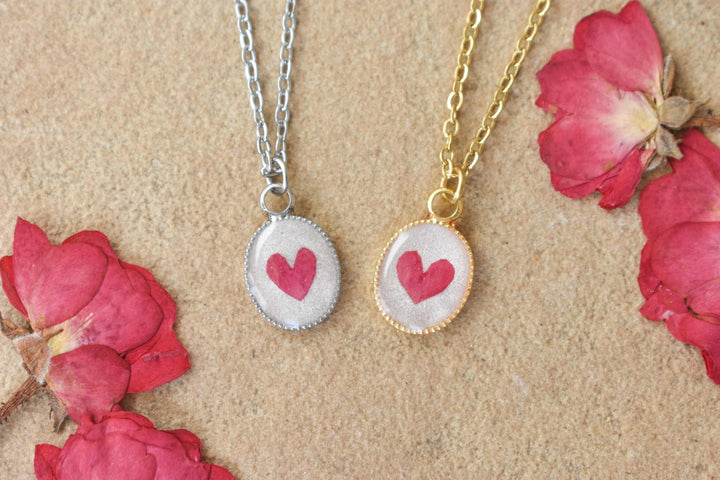Rose Heart Handmade Resin Necklace, Real Flowers, Valentines Day Gift, Best Friend Jewelry