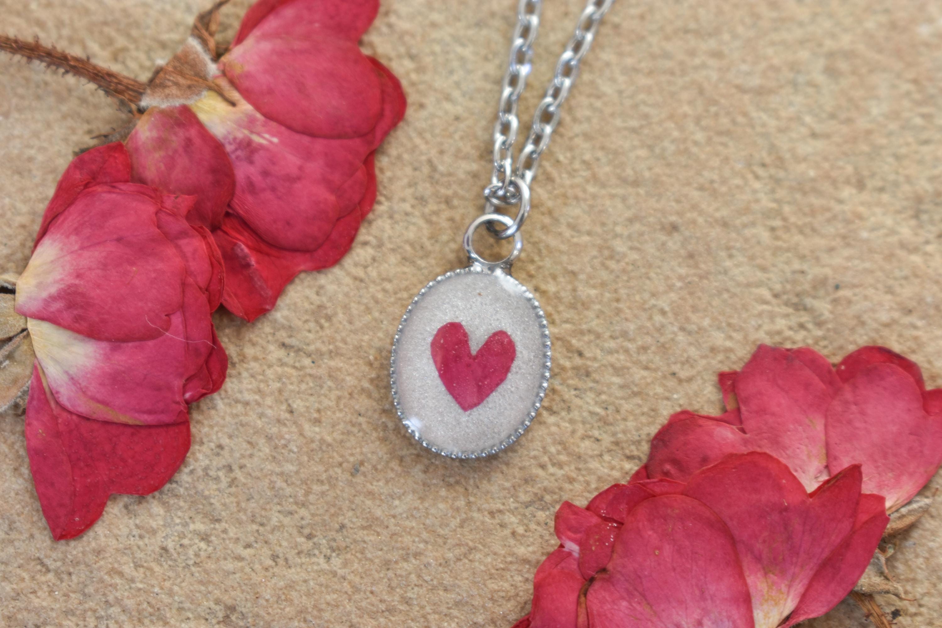 Rose Heart Handmade Resin Necklace, Real Flowers, Valentines Day Gift, Best Friend Jewelry