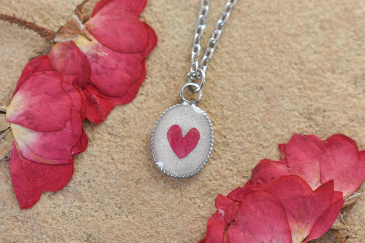 Rose Heart Handmade Resin Necklace, Real Flowers, Valentines Day Gift, Best Friend Jewelry