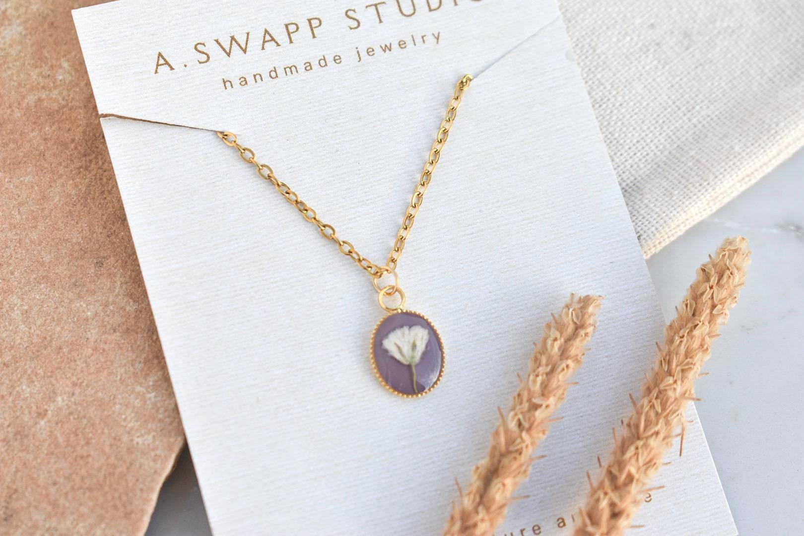 Baby’s Breath Flower Necklace | Colorful Handmade Nature Resin Jewelry | Pressed Flowers | Symbol of new beginnings and devotion, etc.
