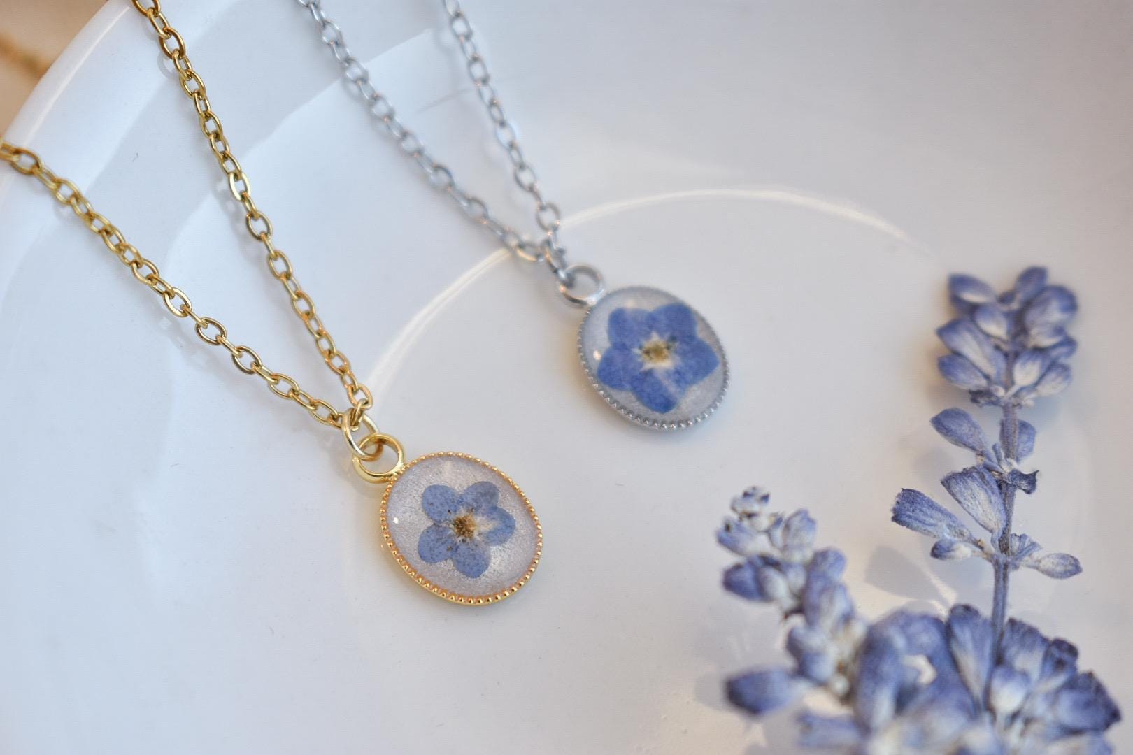 Forget Me Not Flower Necklace | Handmade Resin Jewelry