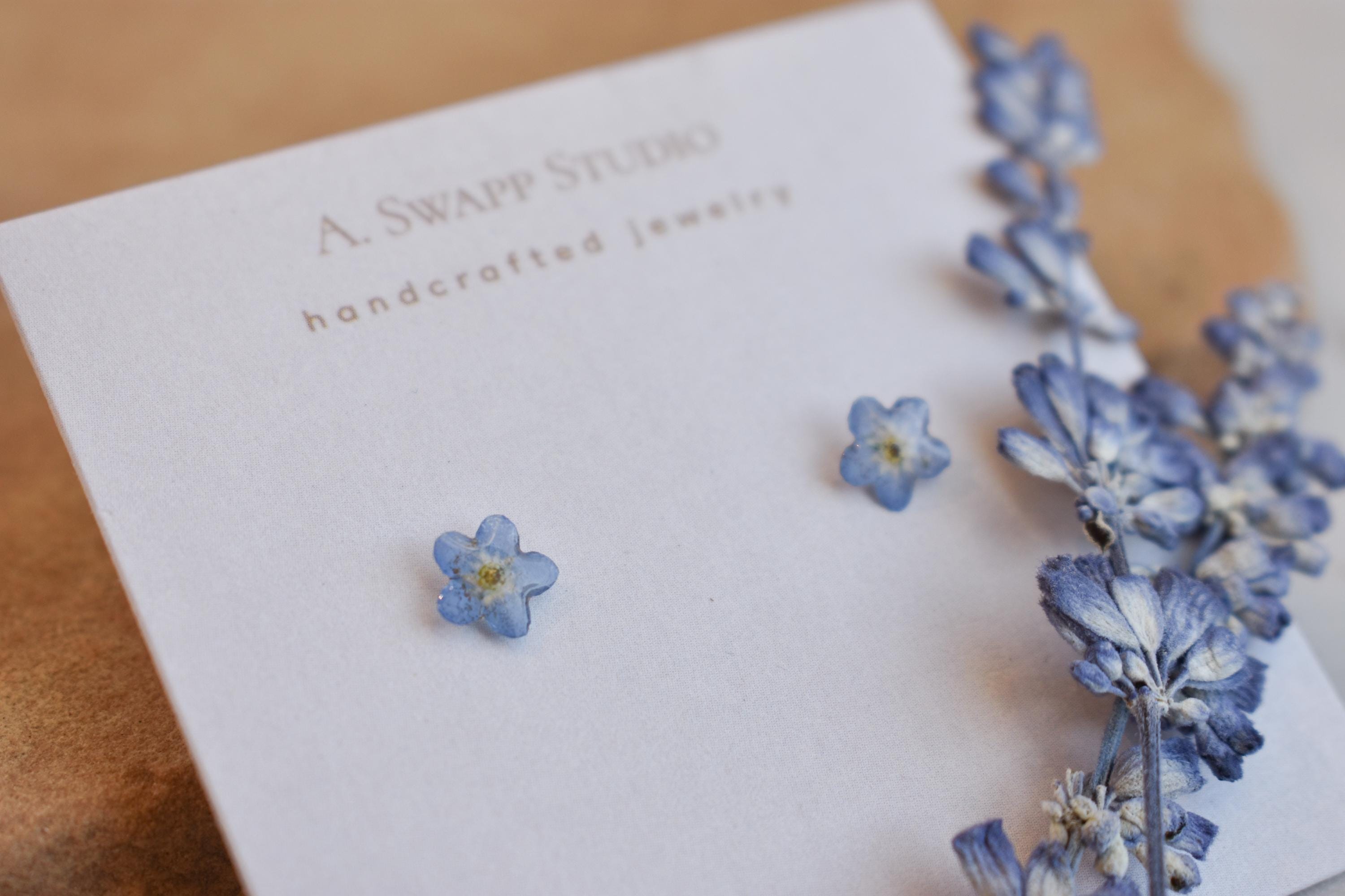 Dainty Forget Me Not Flower Earrings |Handmade Resin Jewelry | Made with Real Wildflowers