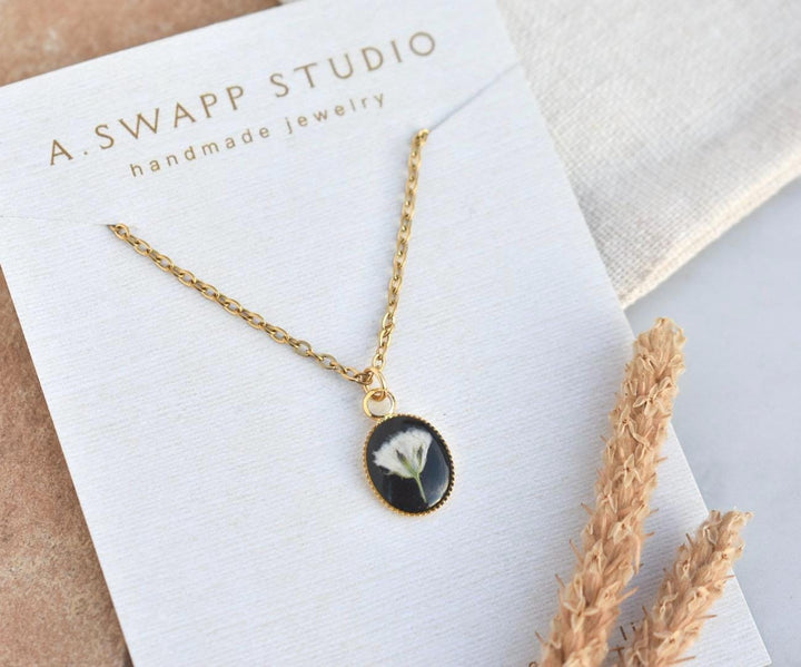 Baby’s Breath Flower Necklace | Colorful Handmade Nature Resin Jewelry | Pressed Flowers | Symbol of new beginnings and devotion, etc.