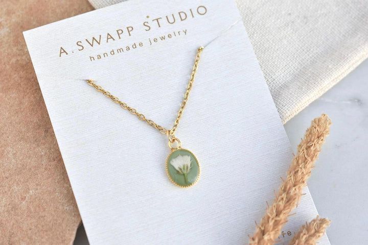 Baby’s Breath Flower Necklace | Colorful Handmade Nature Resin Jewelry | Pressed Flowers | Symbol of new beginnings and devotion, etc.