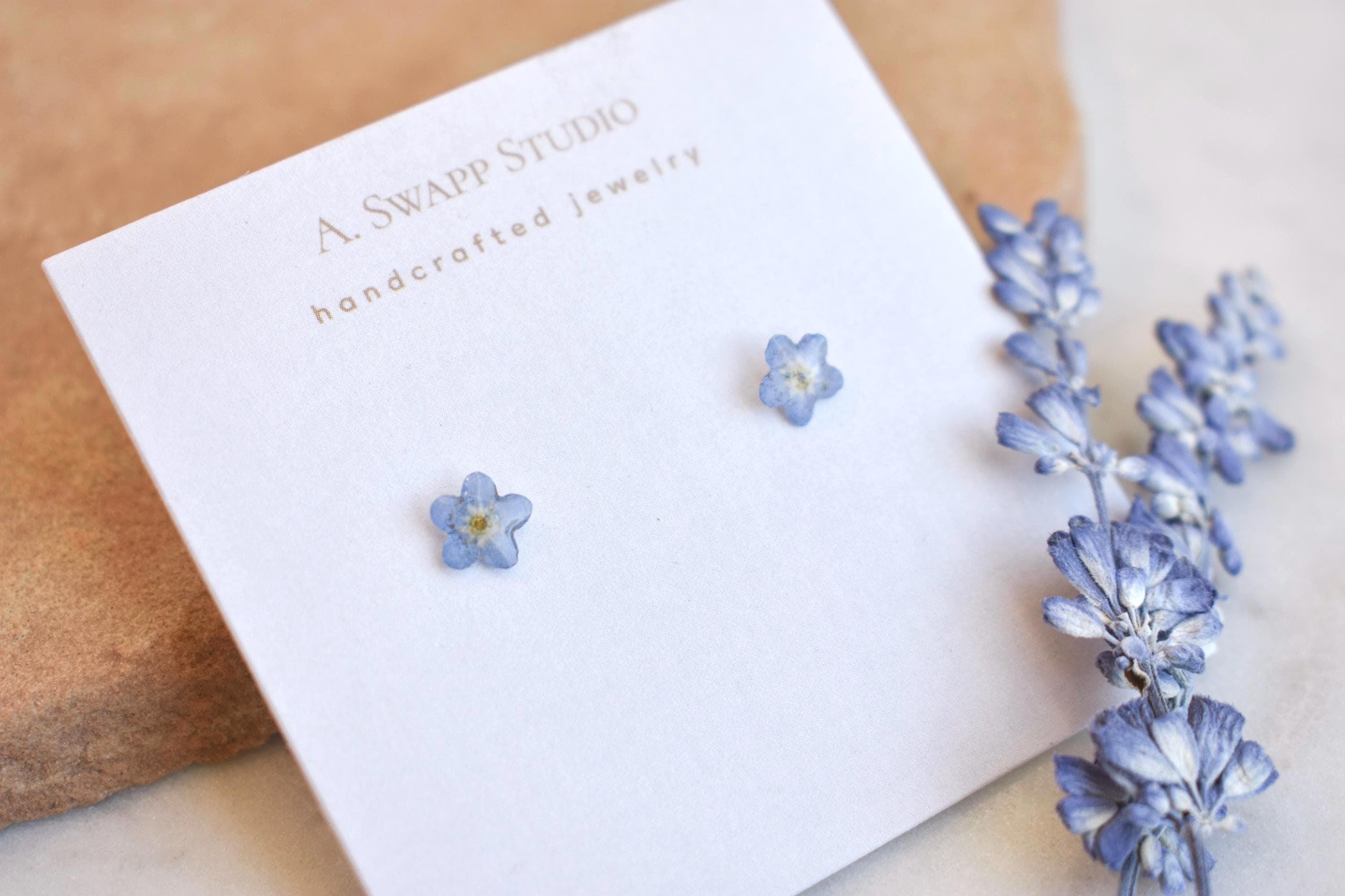Dainty Forget Me Not Flower Earrings |Handmade Resin Jewelry | Made with Real Wildflowers