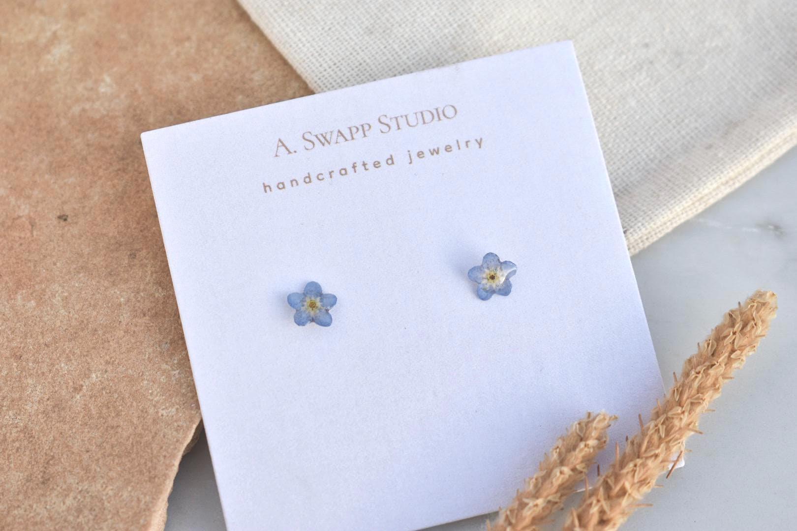 Dainty Forget Me Not Flower Earrings |Handmade Resin Jewelry | Made with Real Wildflowers