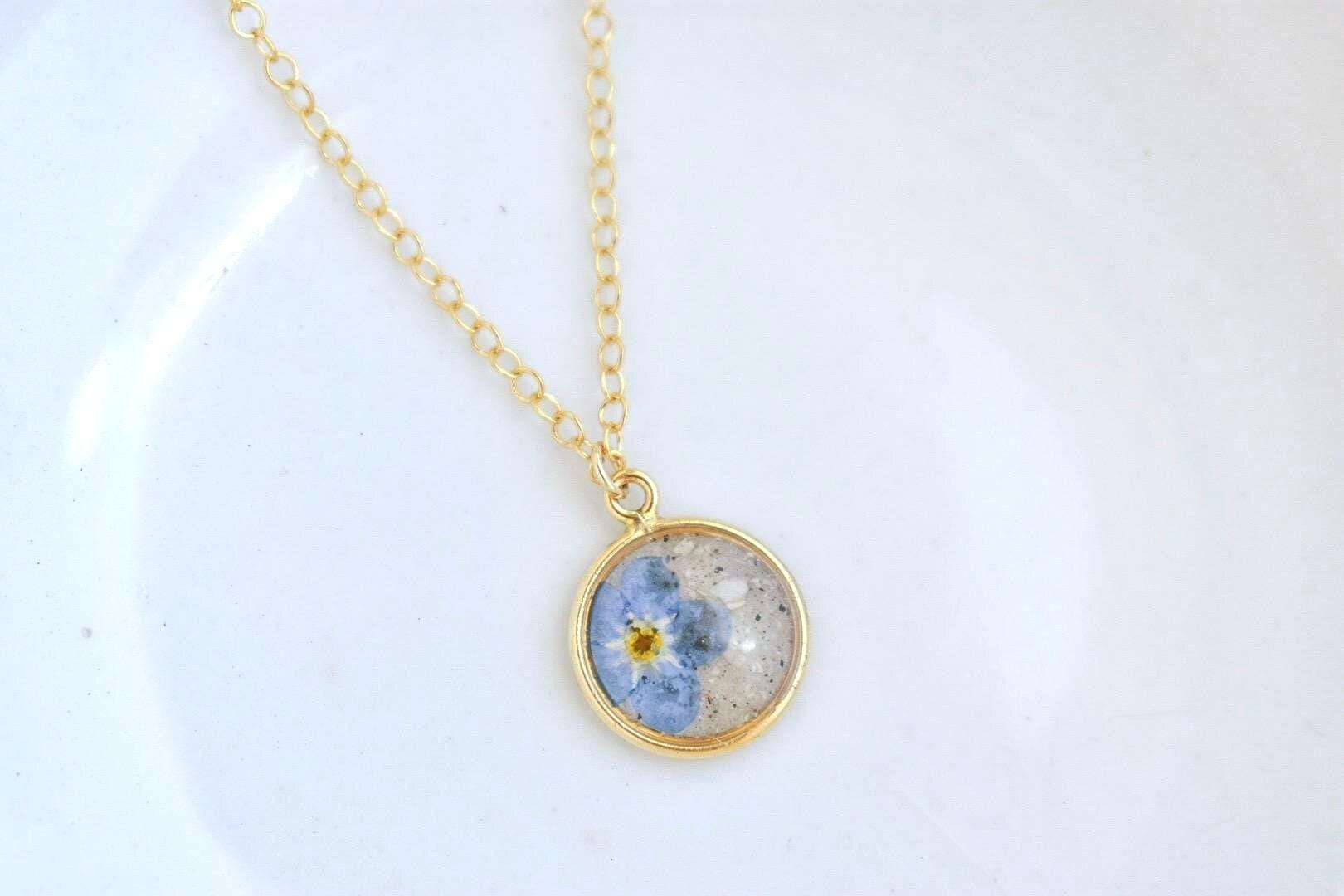 Gold Filled Forget Me Not Flower Memorial Necklace | Ashes & Remains Resin Jewelry