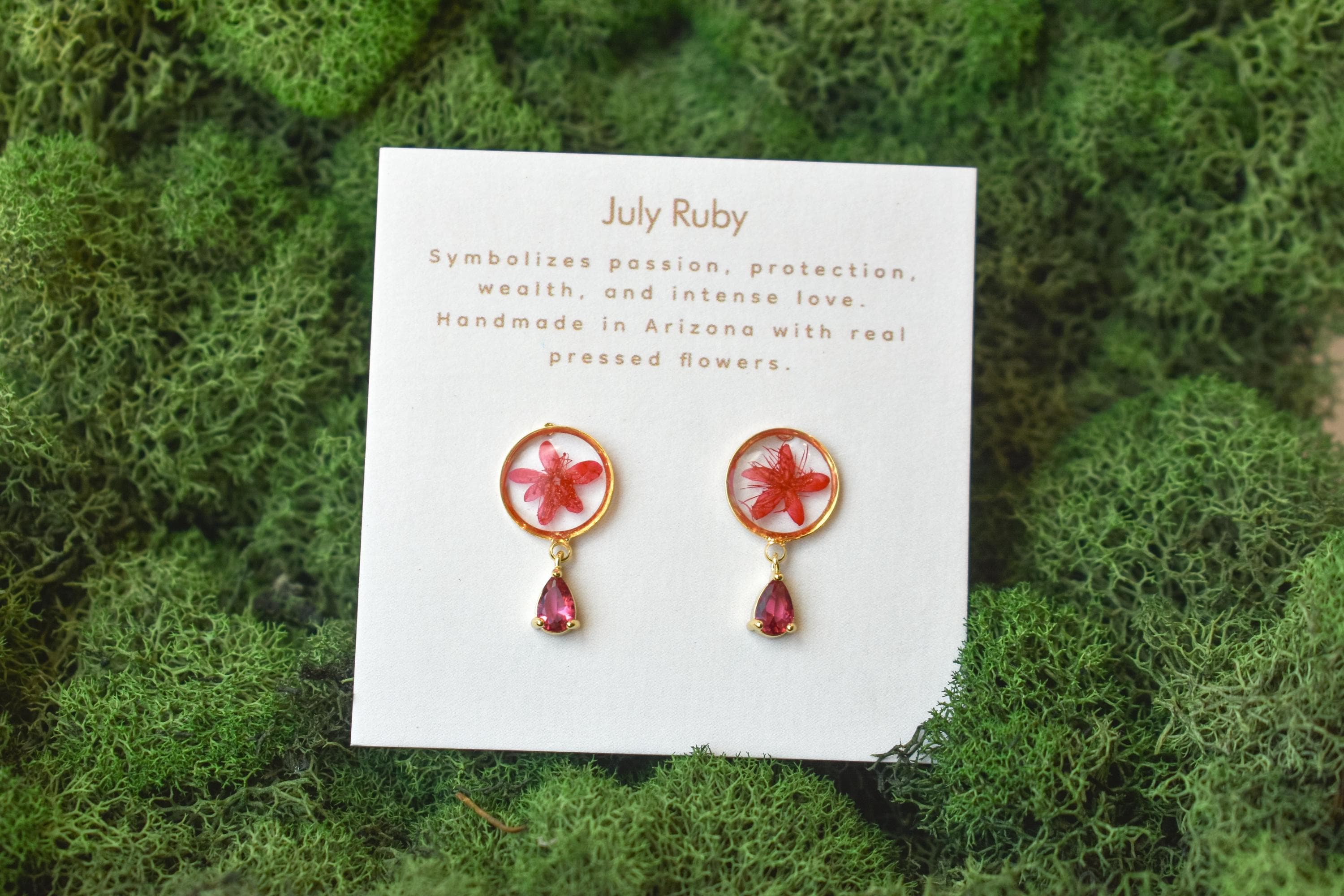 Handmade Birth Month Gemstone and Flower Dangle Earrings