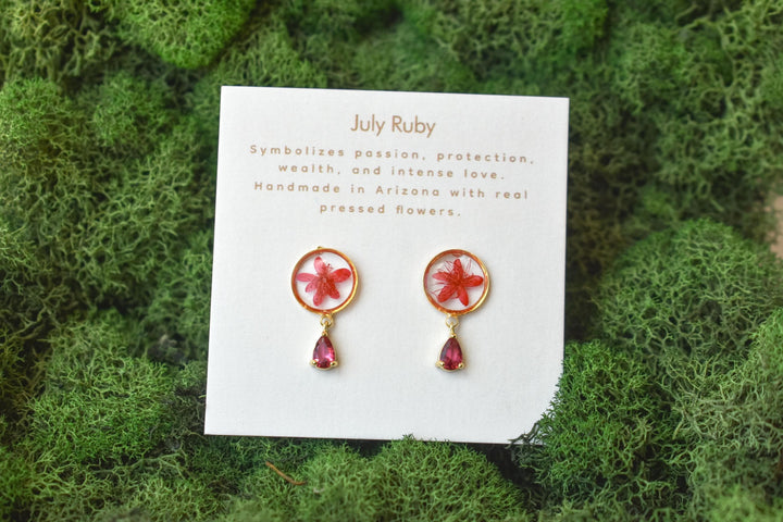 Handmade Birth Month Gemstone and Flower Dangle Earrings