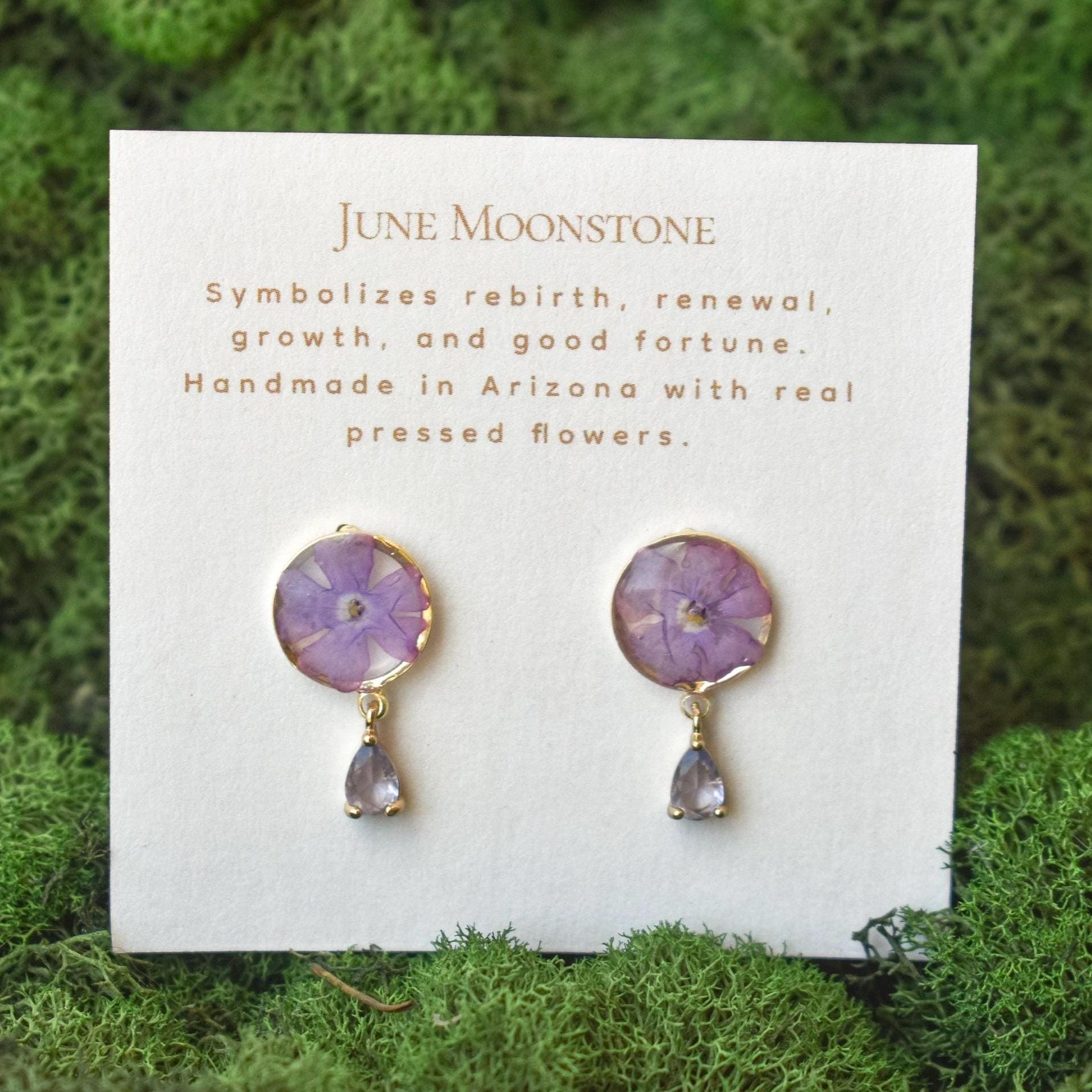 Handmade Birth Month Gemstone and Flower Dangle Earrings