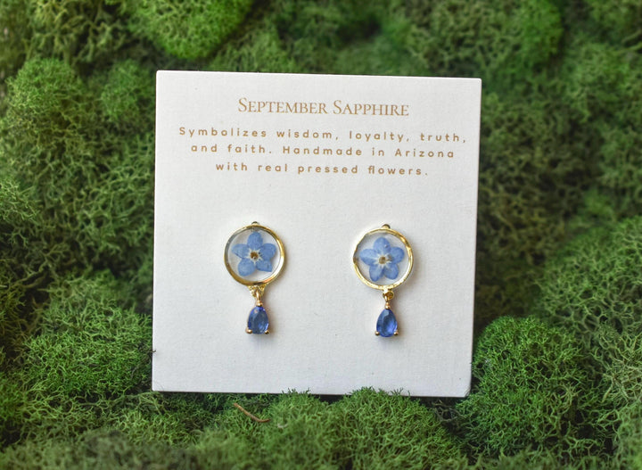 Handmade Birth Month Gemstone and Flower Dangle Earrings