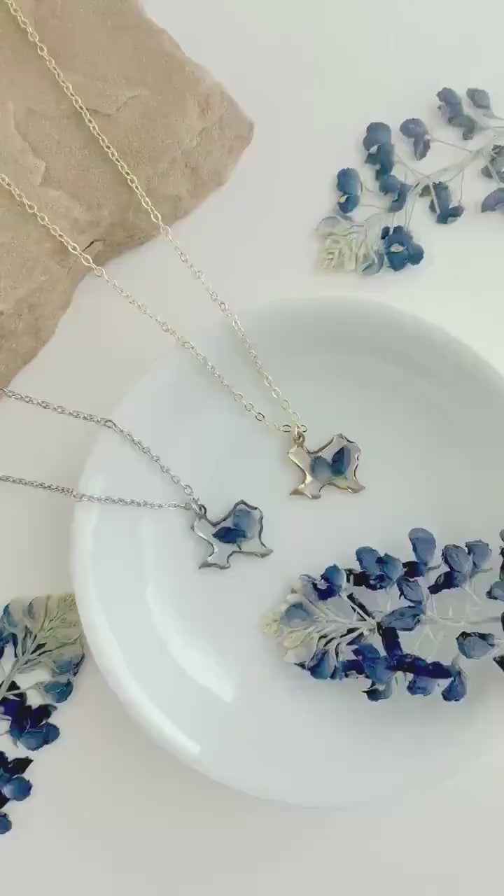 Real Flower Texas Bluebonnet Flower Necklace: Handmade Resin Jewelry, State Gift